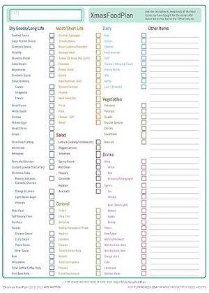 Christmas Food Plan Layout