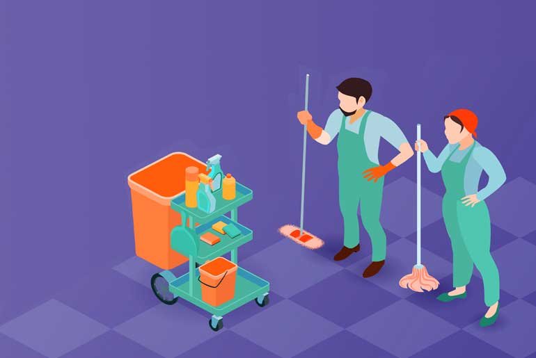 Illustration of two office cleaners