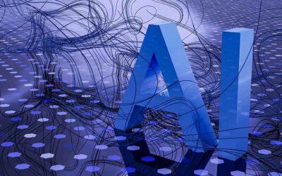The letters "AI" against a futuristic blue background