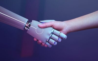 A human and a robot shaking hands