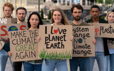 A group of people holding up environmental signs